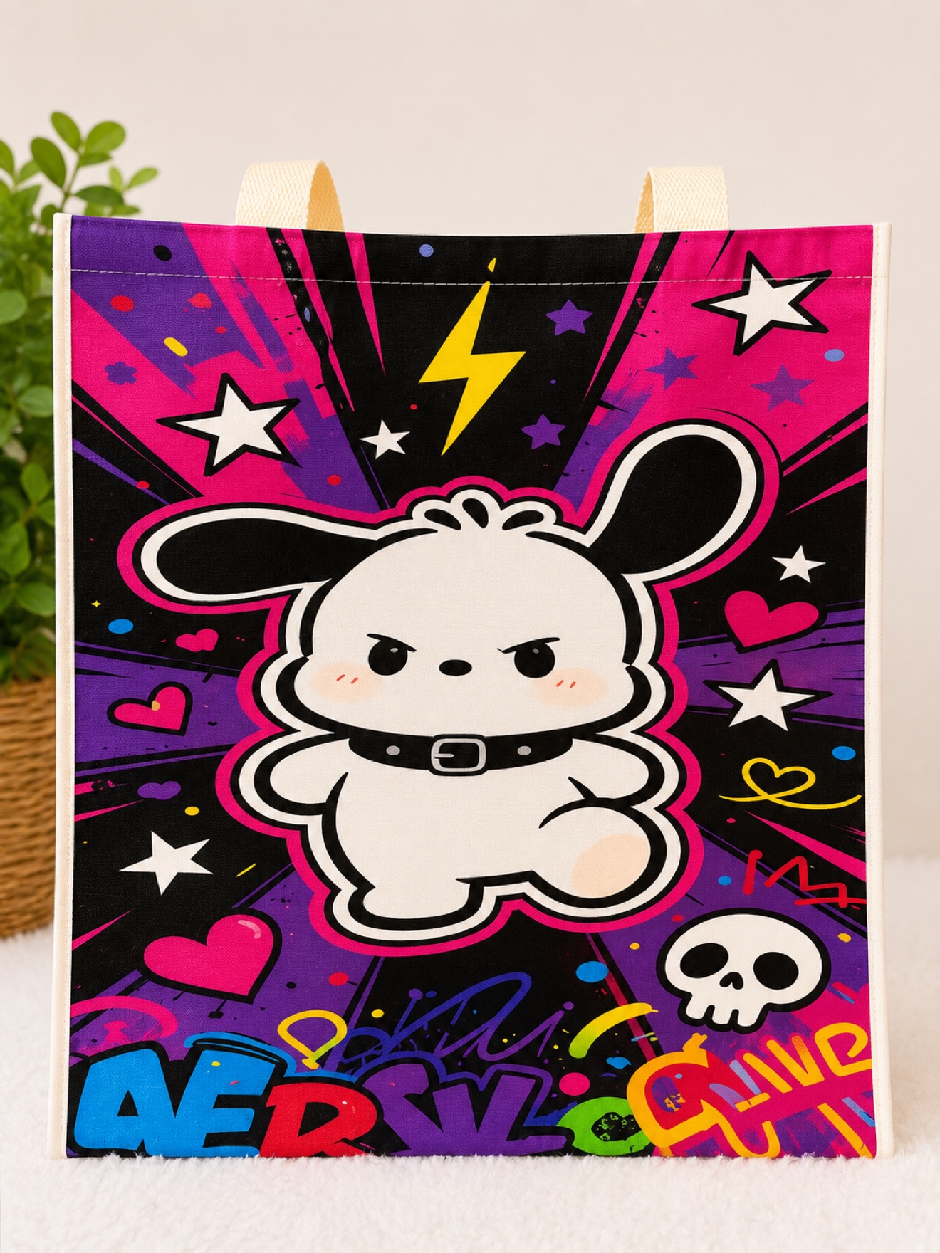 Electric Rebel alt kawaii neon streetwear tote bag