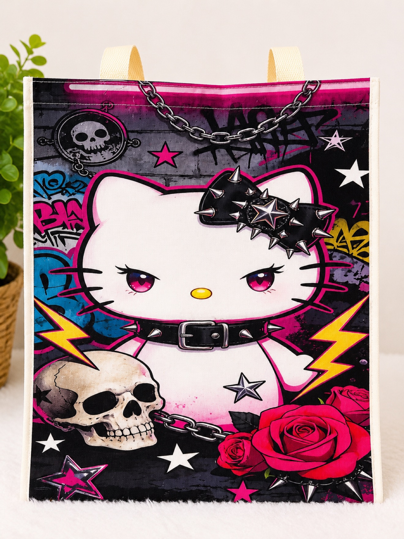 Rebel Kitty punk goth kawaii tote bag